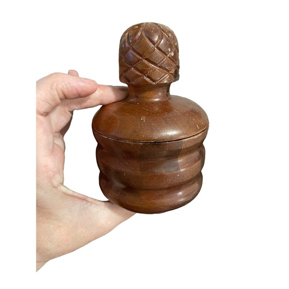 Vintage MCM Hand Turned Carved Wood Jar w/Lid Candy Trinket Container - Picture 9 of 12